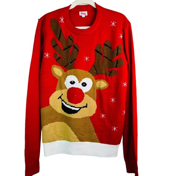 Sweaters - Red Nosed Reindeer Christmas Holiday Ugly Sweater L